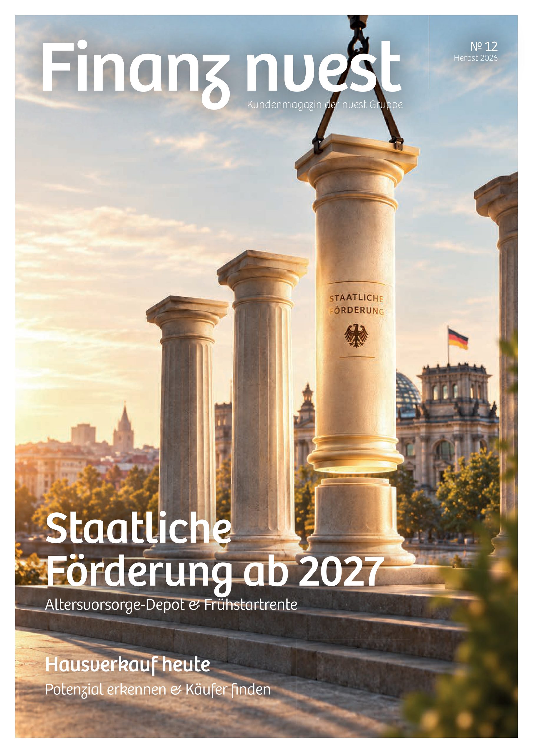 Titelseite Finanz nvest № 12 · Herbst 2026 – Titelthema: Staatliche Förderung ab 2027